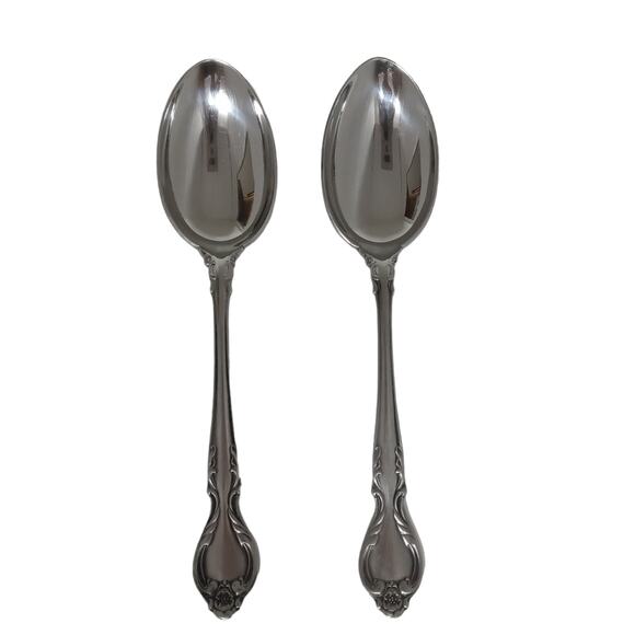 Vintage 2 Lyons Queens Fancy Serving Spoons Large Serve Ware Stainless Steel - Picture 3 of 10